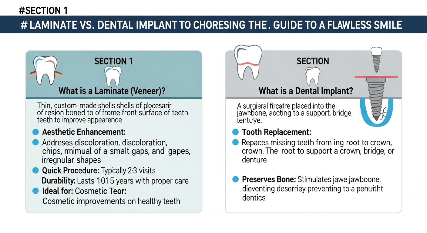 لمینت یا ایمپلنت دندان؟ راهنمای جامع انتخاب بهترین گزینه برای لبخندی بی‌نقص + بررسی هزینه‌ها